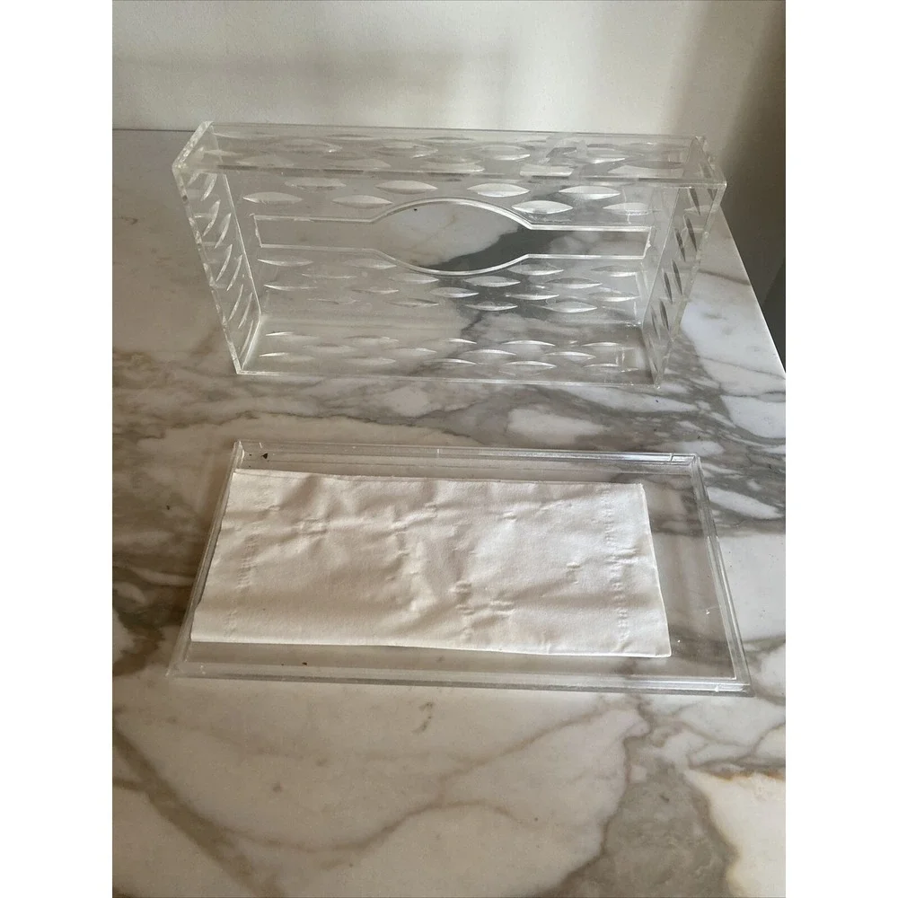 Vintage Mid Century Vanity Acrylic Plastic Lucite Tissue Holder Box MCM 2 Pieces